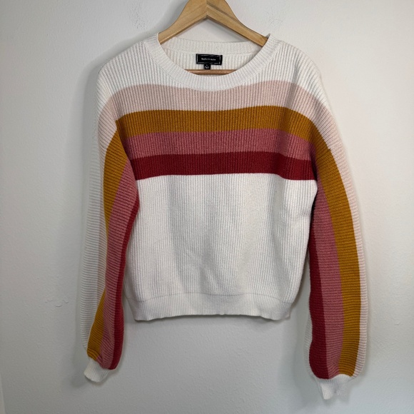 Kayla's Armoire Sweater Women's LG Cream Multi Stripe Retro Crew Neck - Picture 1 of 6